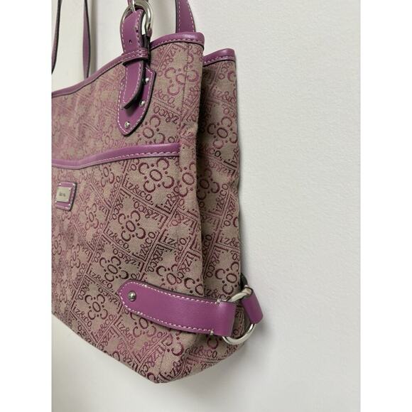 Liz & Co. Purple Logo Shoulder Bag Tote Purse Double Handle Zipper Compartments. - Picture 3 of 12